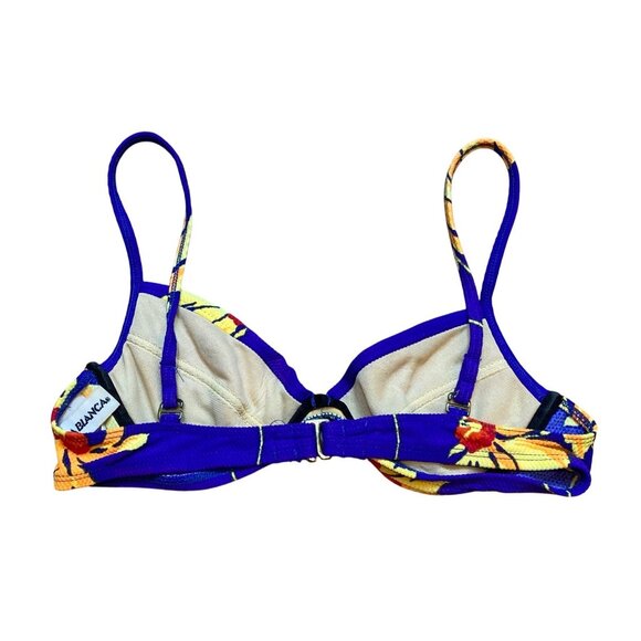 Vintage‎ 90s La Blanca Floral Bikini Top Blue & Yellow Size 8 Adjustable Straps - Picture 3 of 4